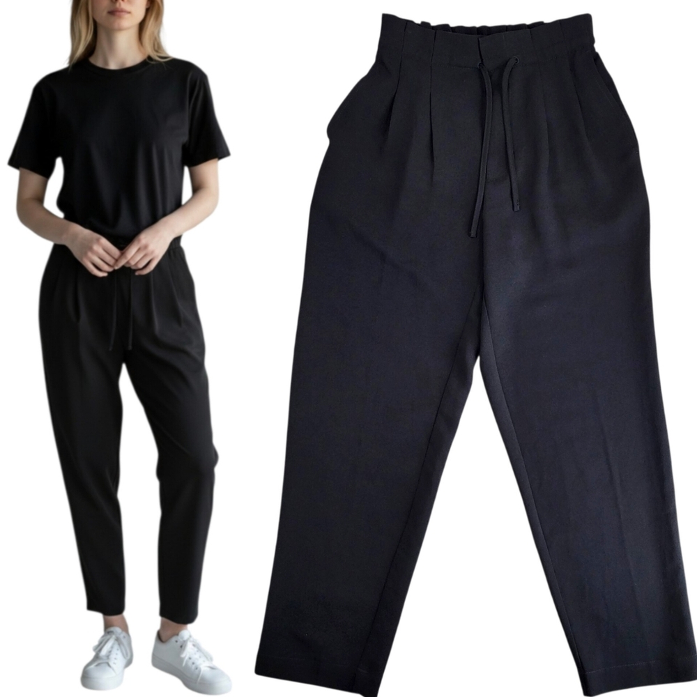 Madewell Drapey Track Trousers Black Pleated Pull-on Pants Tailored Look Size 0